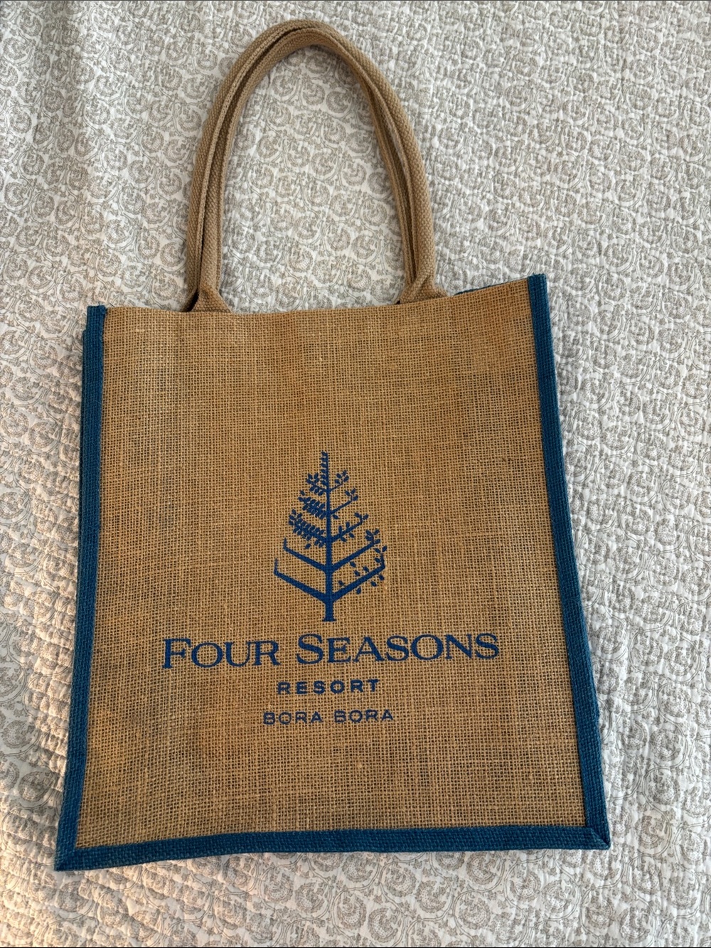 Four Seasons Resort Bora Bora Jute Tote in Natural & Navy